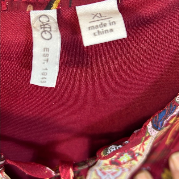 Cato Burgundy Boho Floral Lined Blouse Gold Threads Size XL - Picture 2 of 7